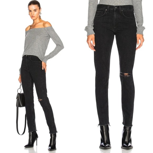 Pantalon En Cuir Rag & Bone High Kiku Skinny Noir Taille 28 - Neuf Avec étiquettes